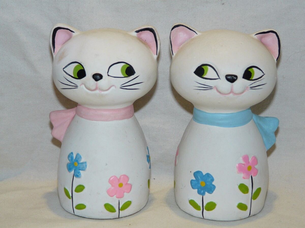 Kitty Cat Measuring Spoons Ceramic Kitsch Set of 4 As/Is