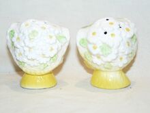 Vintage Enesco Yellow and Pink Rose Egg Shaped Salt and Pepper Shakers