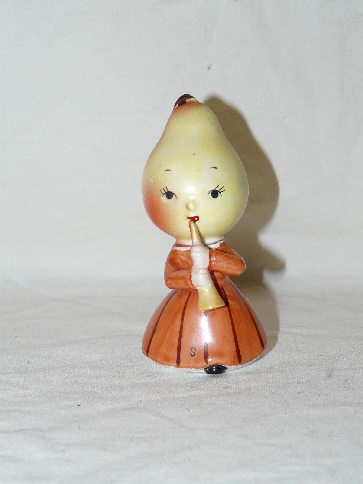 1950's Napco Anthropomorphic Pear Head Girl Playing Flute Salt