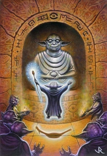 Представители неизвестной трёхпалой расы молятся таинственному идолу