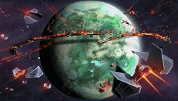 Истребители Империи разрушают верфи Слуис-Вана.