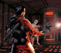 Кайл использует бластерный пистолет против .