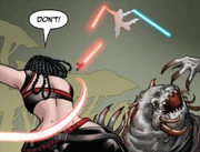 Марис бросает один из своих шото в Галена Марека