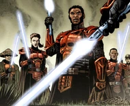 Группа имперских рыцарей использует свои световые мечи