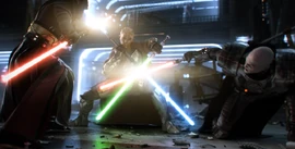 Jedi Master versus two Sith