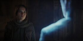 Jyn watches Galen's message