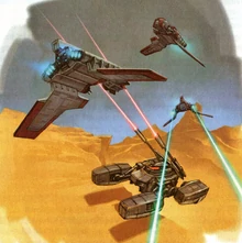 Наземный бронированный танк ведёт огонь по 