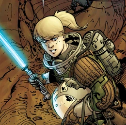 Kaye with lightsaber