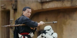 Chirrut and stormtrooper