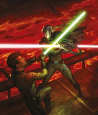 Джерсерра в поединке на световых мечах