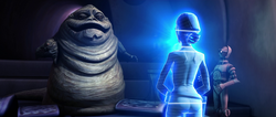 Padme talks to Jabba