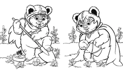  использует лопату в саду.