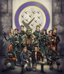 Фалинн (третья справа) в составе Призрачной эскадрильи