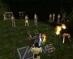 Оби-Ван Кеноби обстреливает боевых дроидов B1