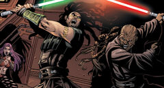 Балк демонстрирует свое мастерство со световым мечом в поединке с Квинланам Восом