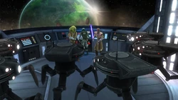 Дроиды-диверсанты окружают джедаев и Свитча.