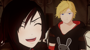 Ruby continues laughing at Jaune's bunny logo.