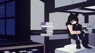 Blake Belladonna sits pensively in Team RWBY's dorm rooms