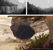 Concept art for cliffs and a cave