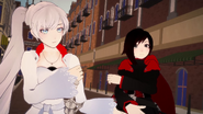 Low-five with Weiss about their shared trait of having combat skirts.