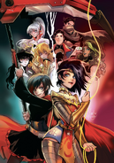 Advertisement artwork for Justice League x RWBY collaboration miniseries