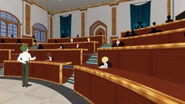 (4) A view of the Classroom showing Jaune's desk beside the desks of Blake and Pyrrha