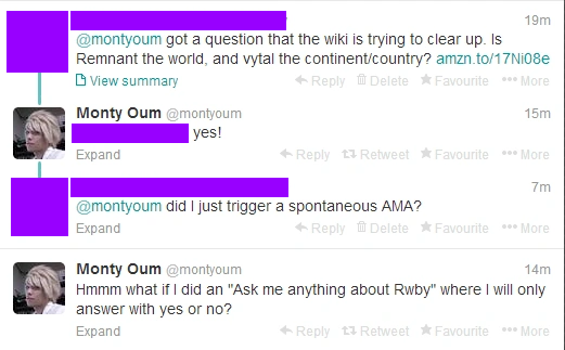 User Blog Lauren Darkmore The Rwby Ama On Monty S Twitter Rwby Wiki Fandom