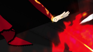 Cinder shoots fire to break Glynda's debris attack.