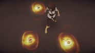 Creating explosions around her arrows