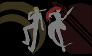 Jaune and Pyrrha Nikos' silhouettes during the ending credits of "The Emerald Forest"