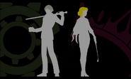 Ozpin and Glynda Goodwitch's silhouettes during the ending credits of "The Badge and The Burden", with their symbols.