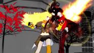 Yang punches and shoots Miltia in the stomach with Ember Celica.