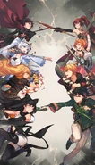 Official artwork of Team RWBY and Team JNPR for RWBY Duelbuilding game.jpg (185 KB) Official artwork of Pyrrha and her team along with Team RWBY for RWBY: Deckbuilding Game'