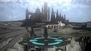 An airship flying near Beacon Academy.