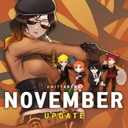 Promotional material November 2020 update of Kinetic Coco and Team JNPR for RWBY: Amity Arena