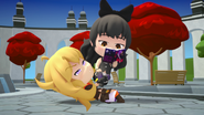 Blake reading Ninjas of Love while being lifted by Yang