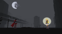 月と太陽の前にそれぞれ佇むと