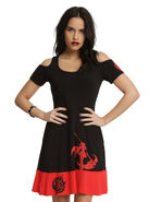 http://www.hottopic.com/product/rwby-ruby-rose-scythe-cold-shoulder-dress/10765330