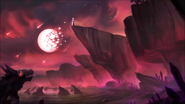 Concept art of the Moon over the realm of the God of Darkness