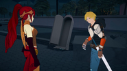 Pyrrha and Jaune in "End of the Beginning", with the locker in the background