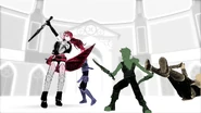Russel engages Pyrrha in battle