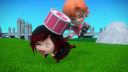 Nora strikes Ruby on the head, forgetting that she's a part of her team