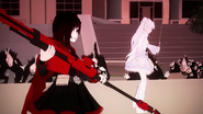 Team RWBY surrounded by Grimm in the center of Vale.