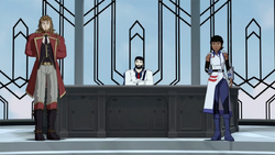 Ironwood, Harper and Thornmane tasking Team RWBY with arresting Hanlon Fifestone