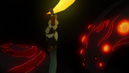 Jaune, hanging onto a Death Stalker's glowing stinger