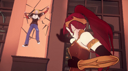Pyrrha throws Jaune by manipulating his chestplate