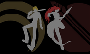 Pyrrha and Jaune Arc's silhouettes during the ending credits of "The Emerald Forest".