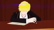 (1) The blue line can be seen going across Jaune's hair.