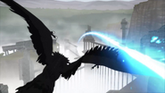 A Nevermore, avoiding attacks from Team RWBY