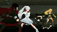 Team RWBY preparing to fight atop the train.